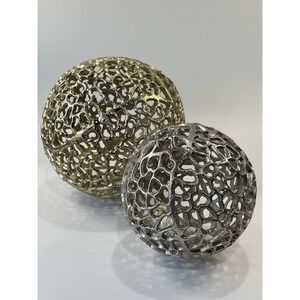 Coral Spheres Sculptures Decor Metal Gold & Silver  7.5" & 5" Table Art Modern